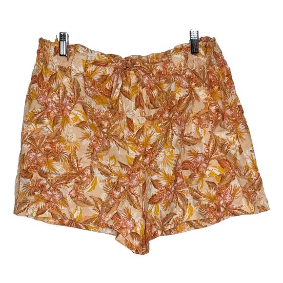NWT Loft High Waisted Linen Orange Floral Shorts Size L - Picture 2 of 4